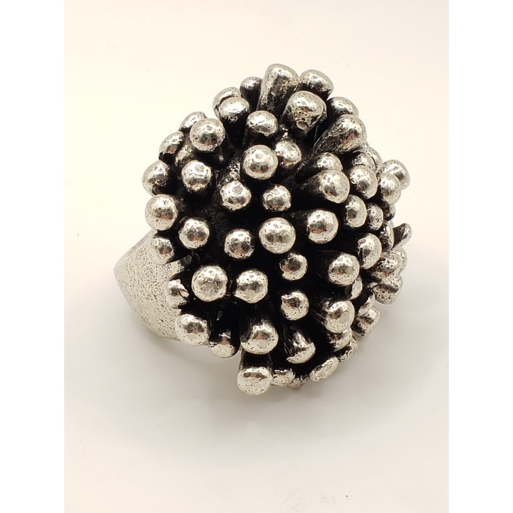 Vintage Nepal Perruque Modernist Pewter Ring Size 9 Large 4cm Statement Sputnik